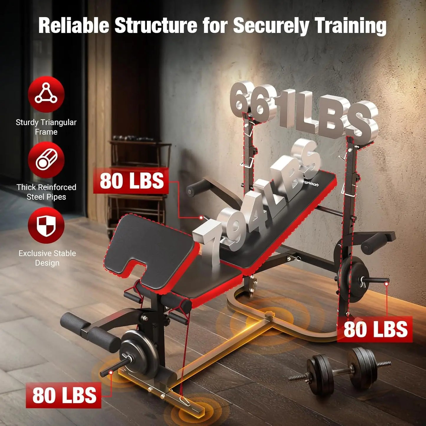 6-In-1 Foldable Weight Bench Set With Barbell Rack