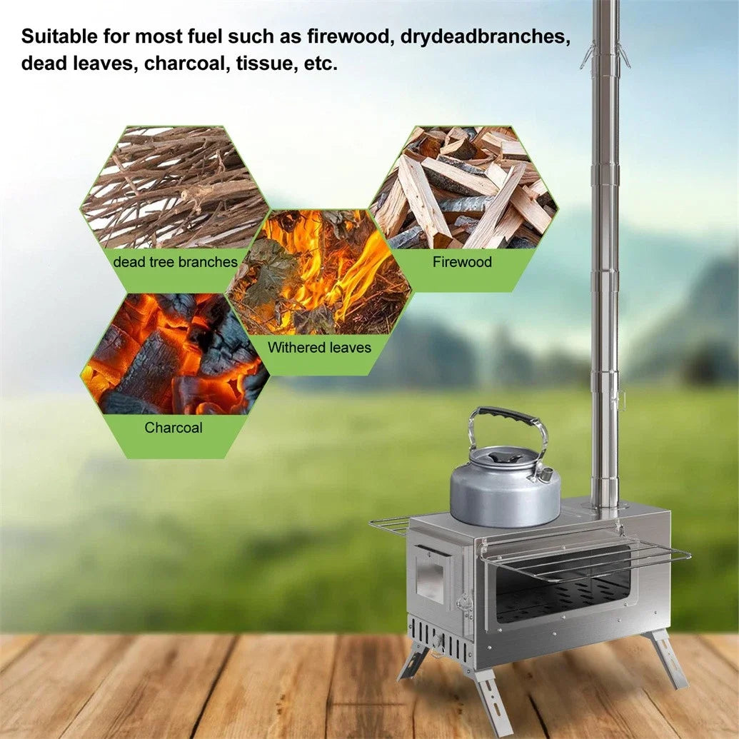 Wood Burning Portable Stove With Stainless Chimney Pipes