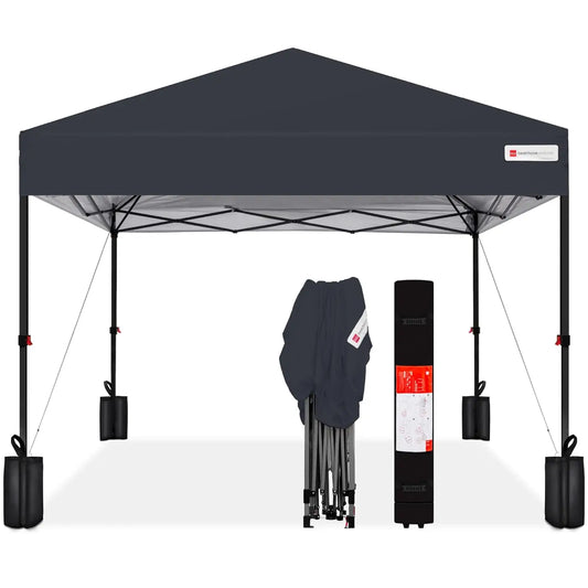 10x10ft 1-Person Setup Pop Up Canopy Tent Instant Portable Shelter w/ 1-Button Push, Case, 4 Weight Bags - Gray, Customized