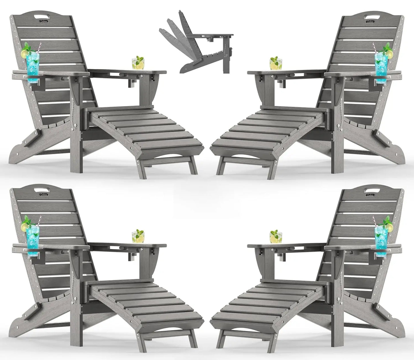 Outdoor Folding Adirondack Chair Set With Retractable Ottoman