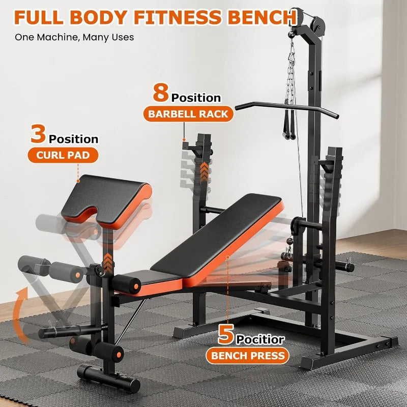 Fostoy 9-in-1 Adjustable Weight Bench with Lat Pulldown