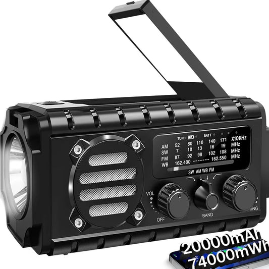 Emergency Solar Hand Crank Radio With 20000mAh Battery And NOAA Weather