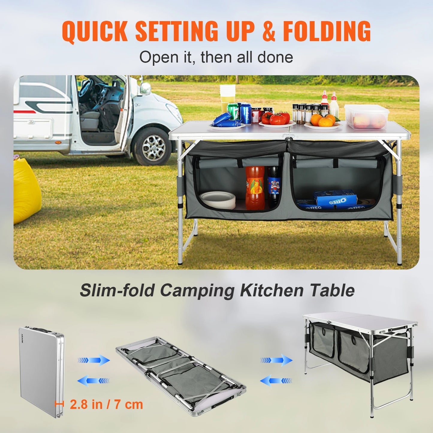 VEVOR Camping Kitchen Table Portable Folding MDF For Outdoor Cooking