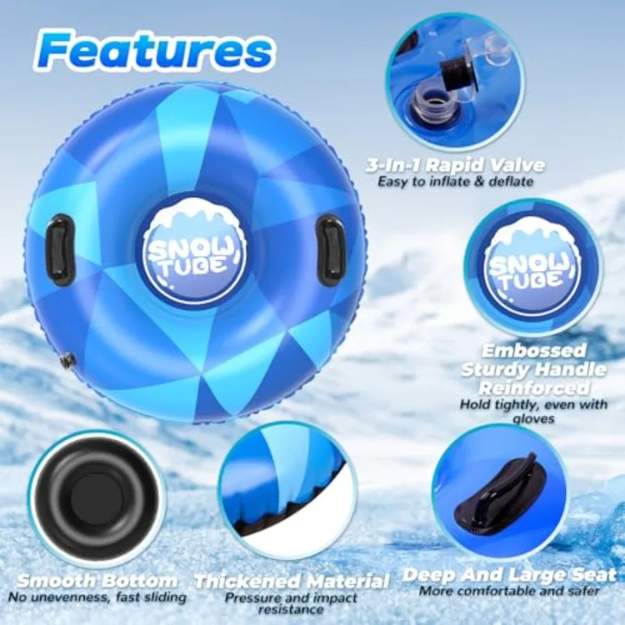 4Pack Snow Tubes Sleds Pack Inflatable Heavy-Duty Winter with Handle