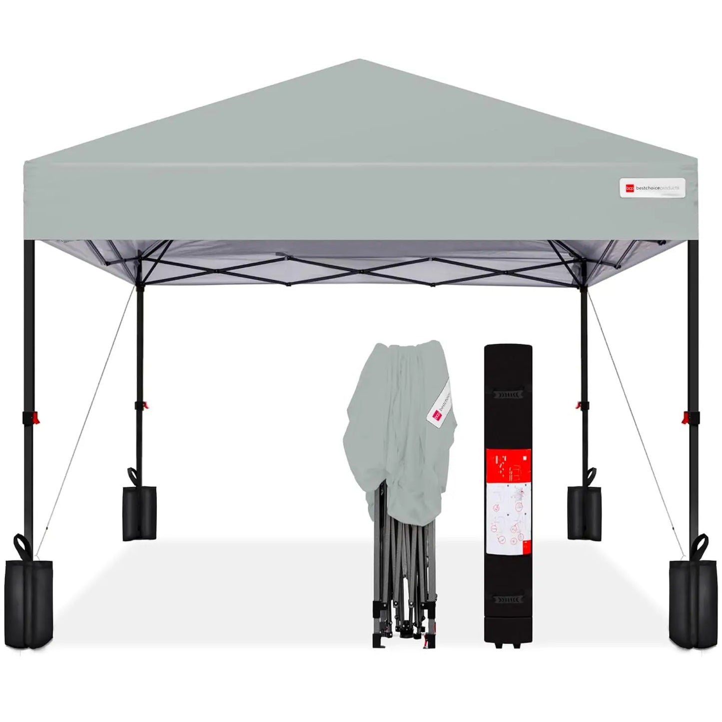 10x10ft 1-Person Setup Pop Up Canopy Tent Instant Portable Shelter w/ 1-Button Push, Case, 4 Weight Bags - Gray, Customized