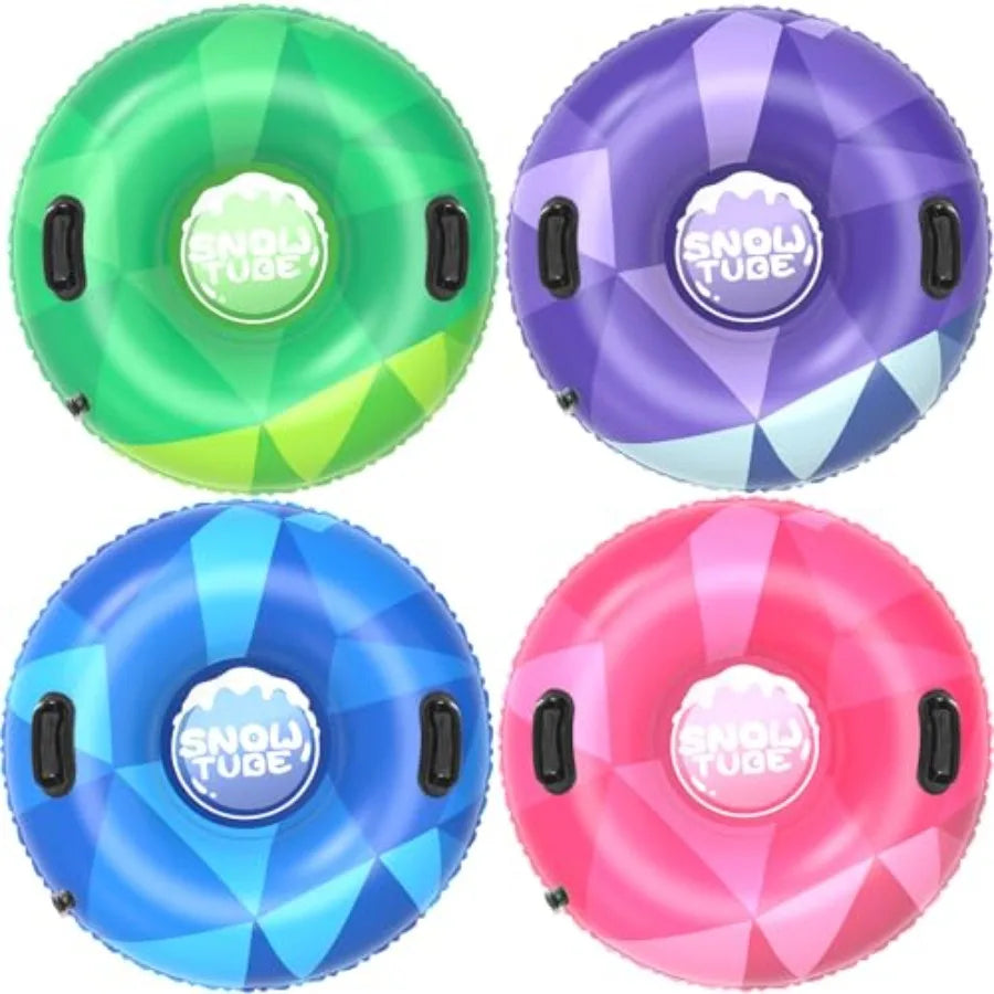 4Pack Snow Tubes Sleds Pack Inflatable Heavy-Duty Winter with Handle