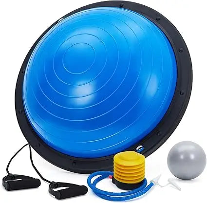 Half Exercise Ball Balance Trainer With Non Slip Base 2 Bands Pump Yoga