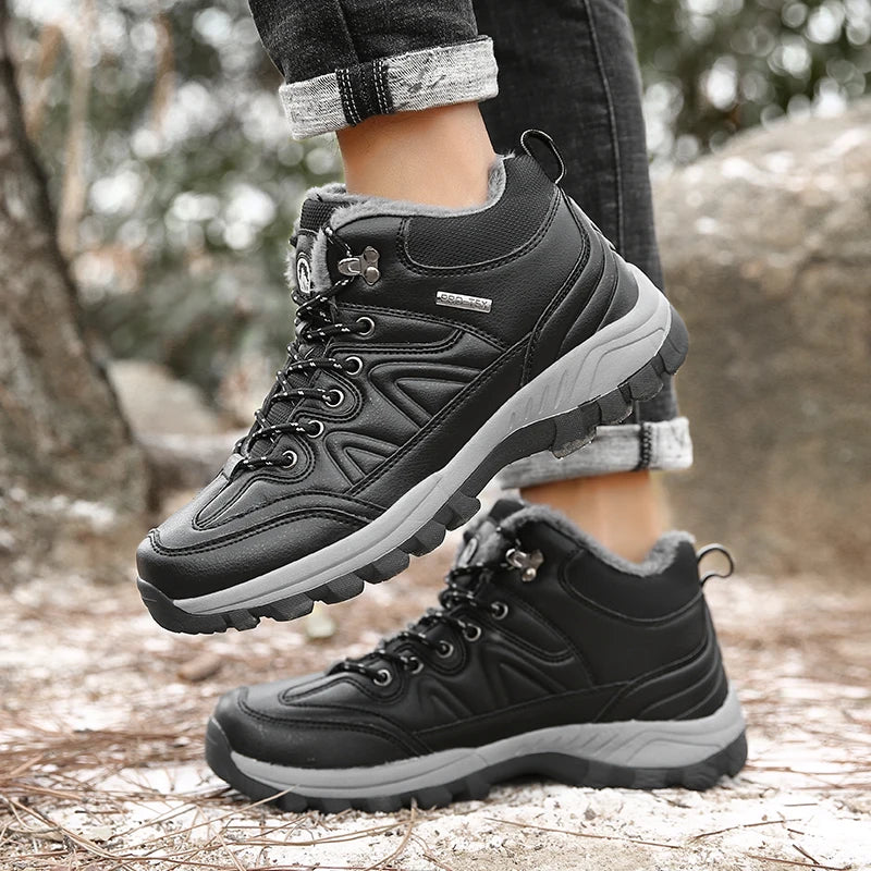 SENLONGBAOCN Winter Mens Boots Warm Snow Leather Waterproof