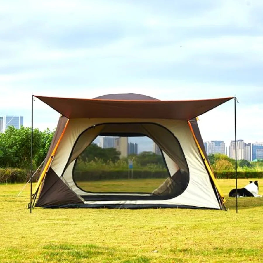 Extra Large Tent 12 Person A Awning Family Cabin Tents 2 Rooms 4 Doors and 4 Windows with Mesh Straight Wall Waterproof Double