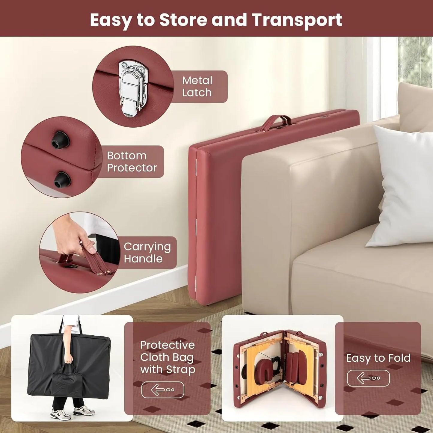 Portable Massage Table With Carrying Case TwoSection Salon Spa Bed