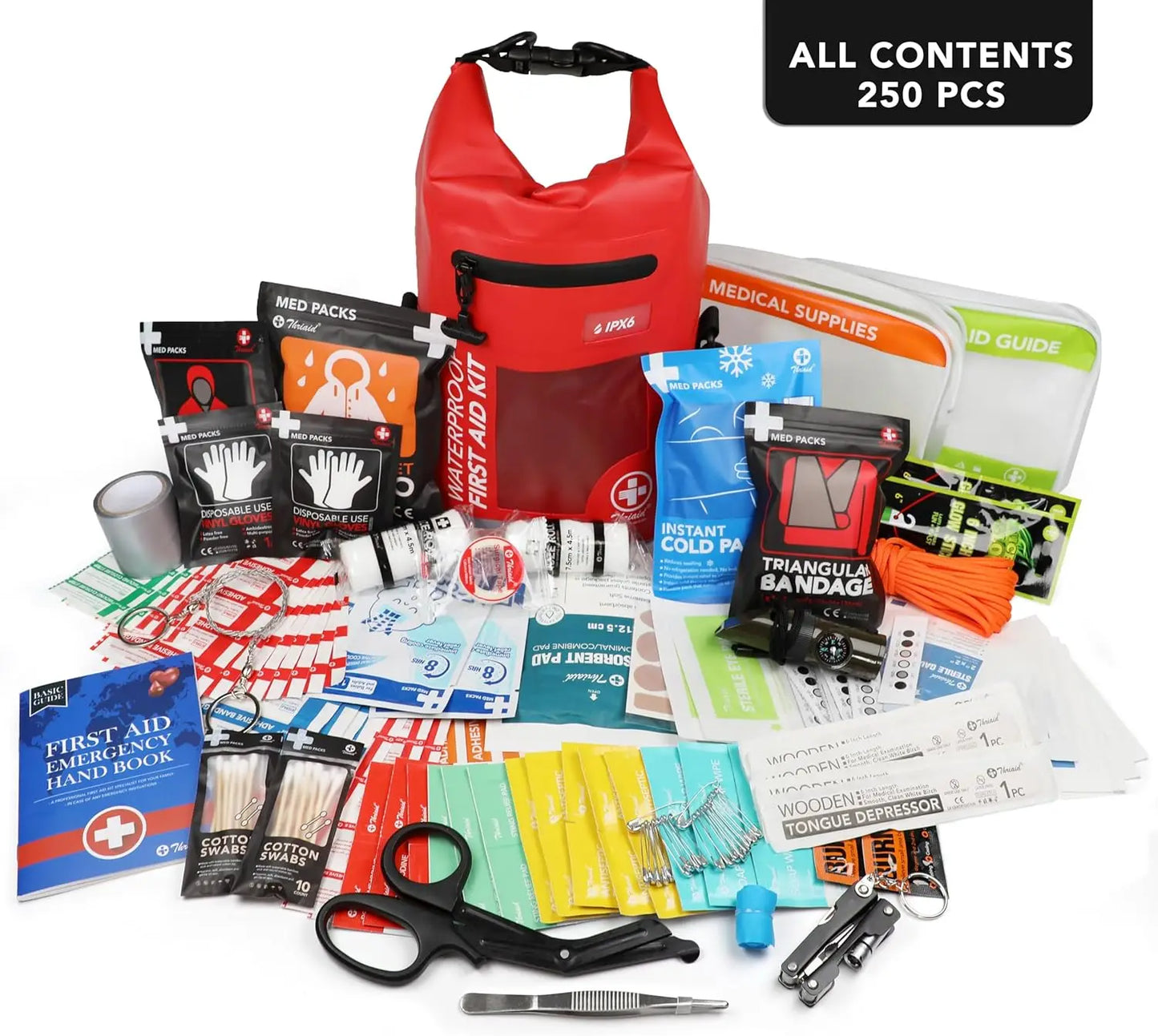 250-Piece Waterproof First Aid Kit Reflective Dry Bag