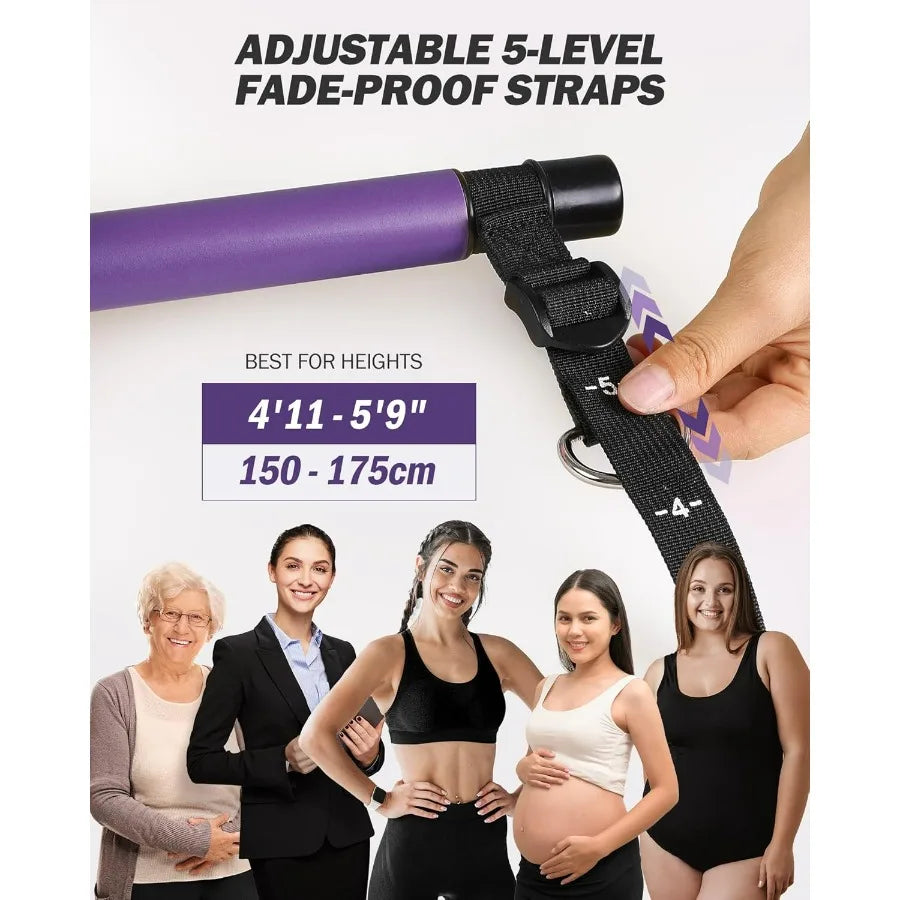 Pilates Bar Kit With Resistance Bands Natural Latex Stainless Steel