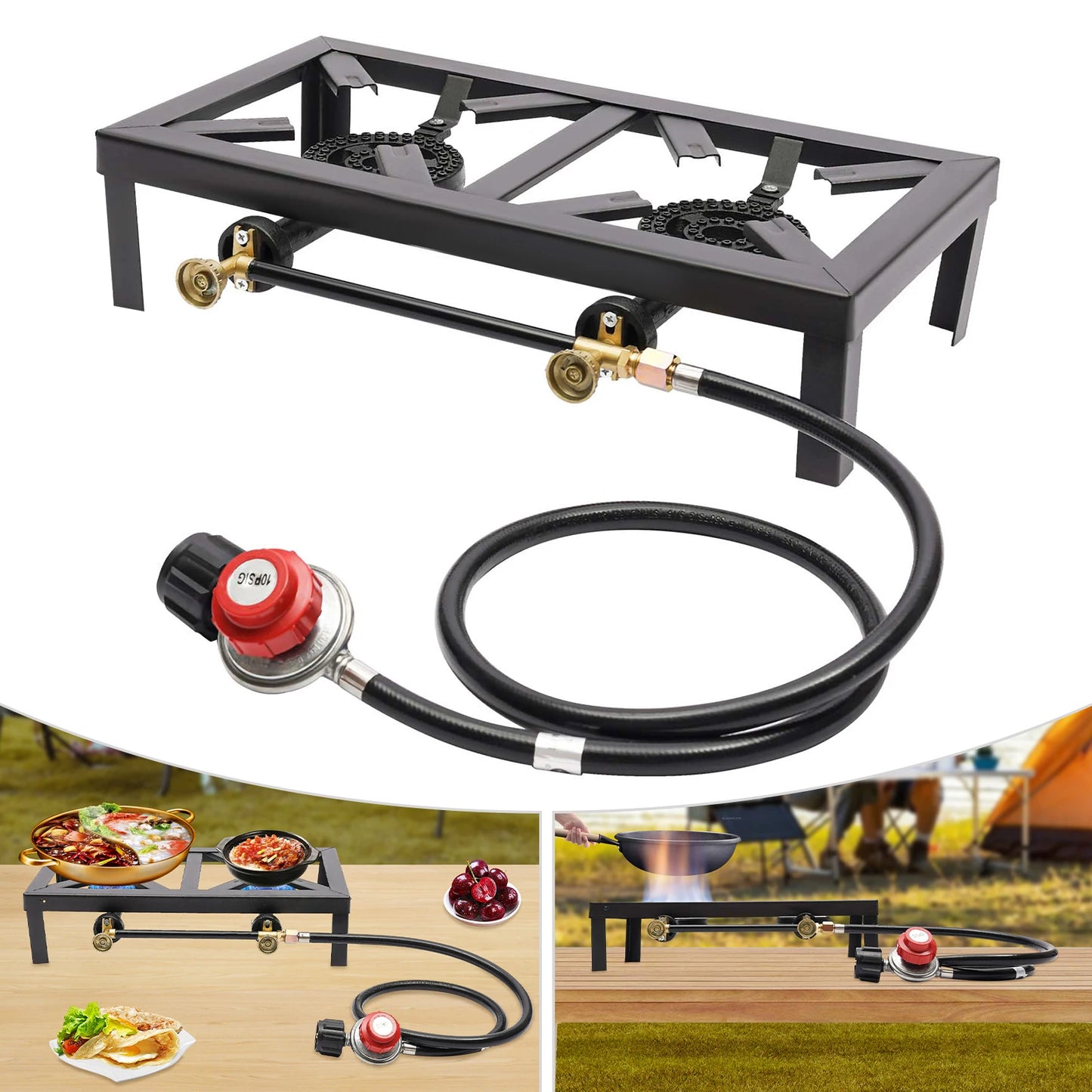 NONE Portable Camping Gas Stove With Adjustable 0-10 Psi Regulator Hose