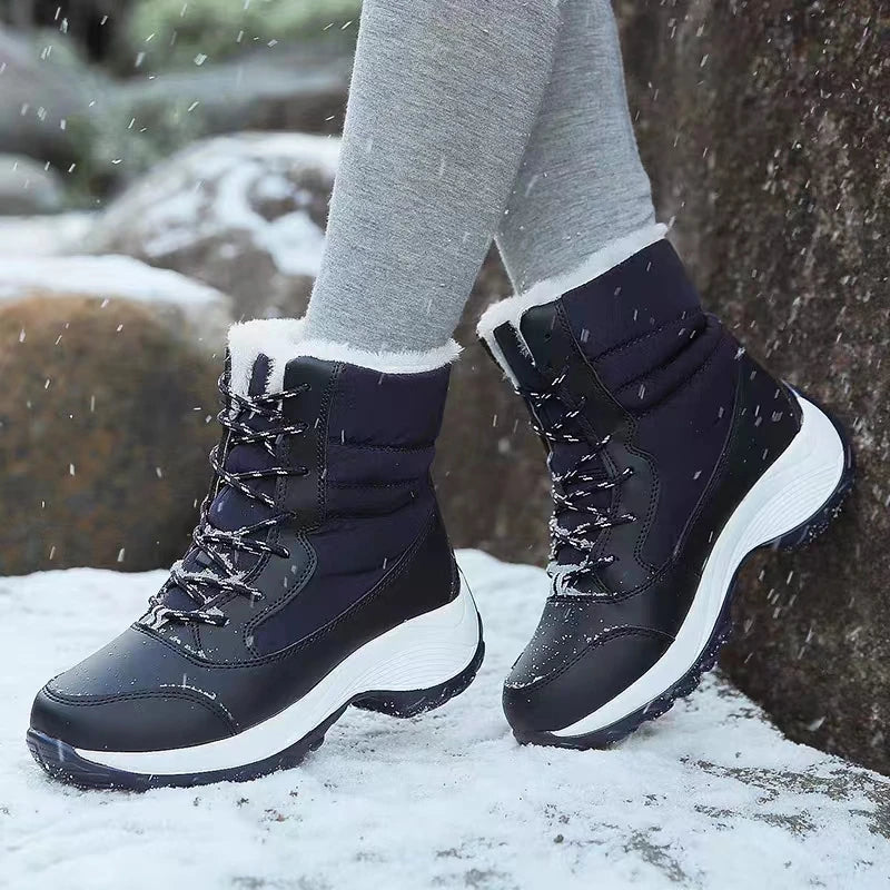 Women's Waterproof Platform Ankle Boots For Winter With Plush Lining