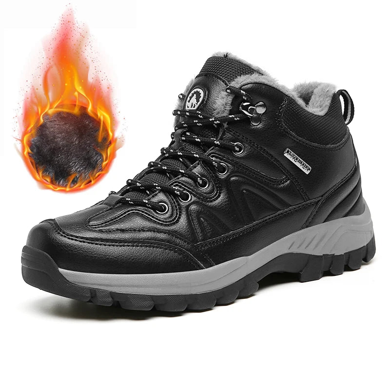 SENLONGBAOCN Winter Mens Boots Warm Snow Leather Waterproof