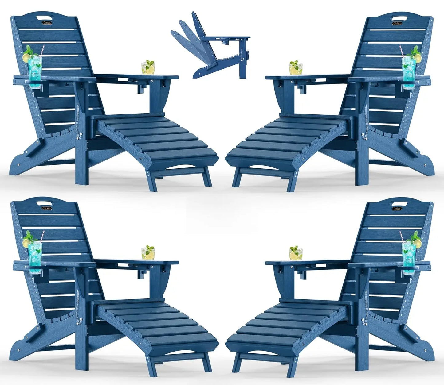 Outdoor Folding Adirondack Chair Set With Retractable Ottoman