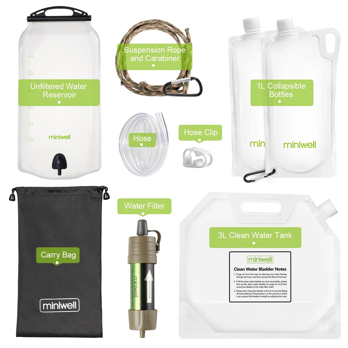 Miniwell Outdoor Gravity Water Filter System For Hiking And Travel