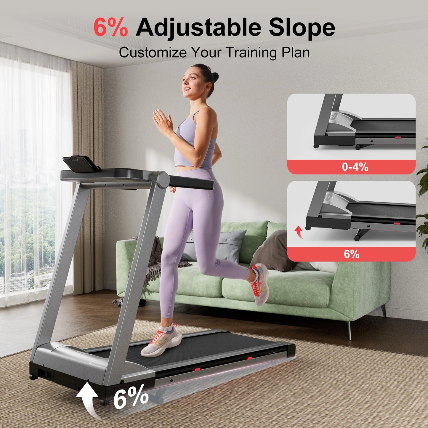 Superun 3.5HP Foldable Incline Treadmill 350LBS Capacity With Touch Screen