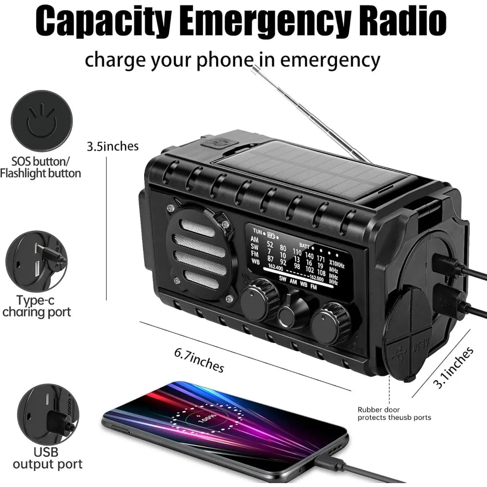 Emergency Solar Hand Crank Radio With 20000mAh Battery And NOAA Weather