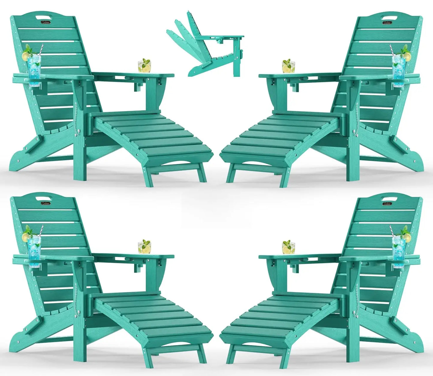 Outdoor Folding Adirondack Chair Set With Retractable Ottoman