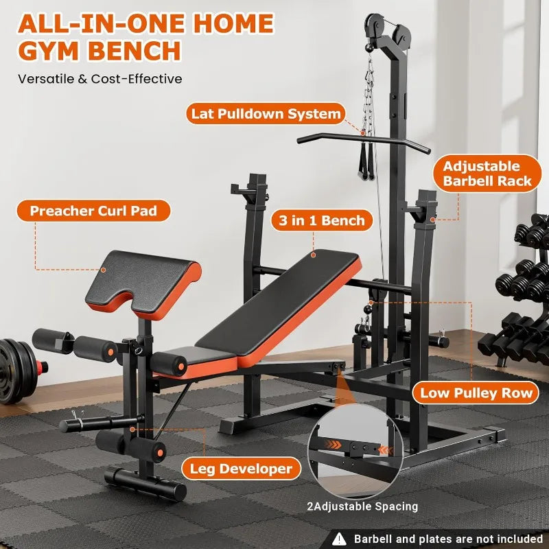Fostoy 9-in-1 Adjustable Weight Bench with Lat Pulldown
