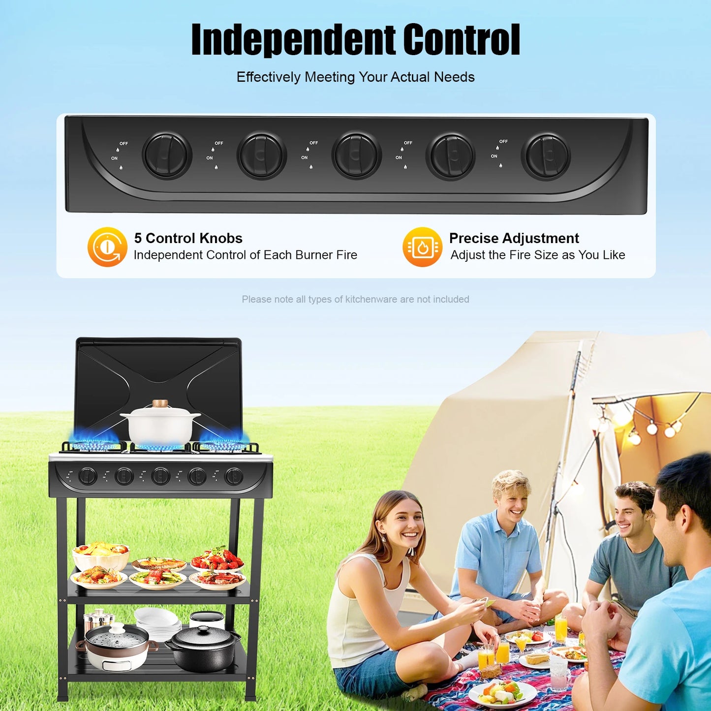 5-Burner Portable Gas Stove Windproof For Camping RV