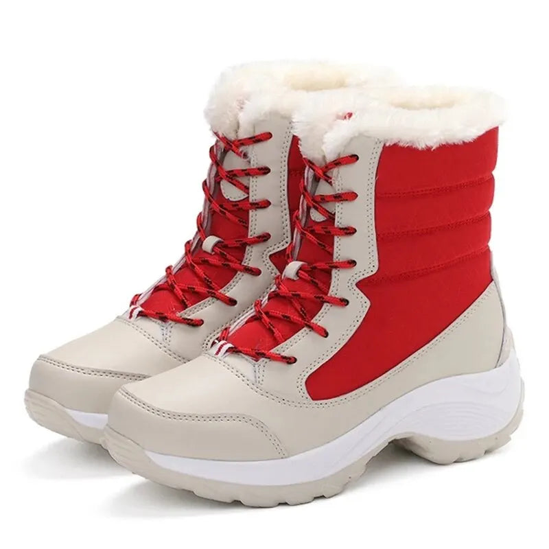 Women's Waterproof Platform Ankle Boots For Winter With Plush Lining