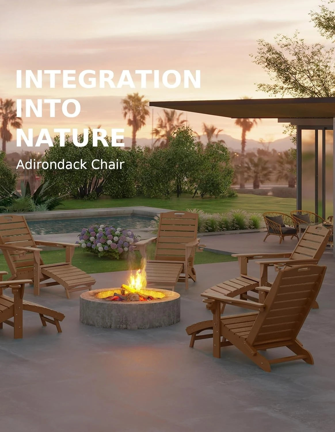 Outdoor Folding Adirondack Chair Set With Retractable Ottoman