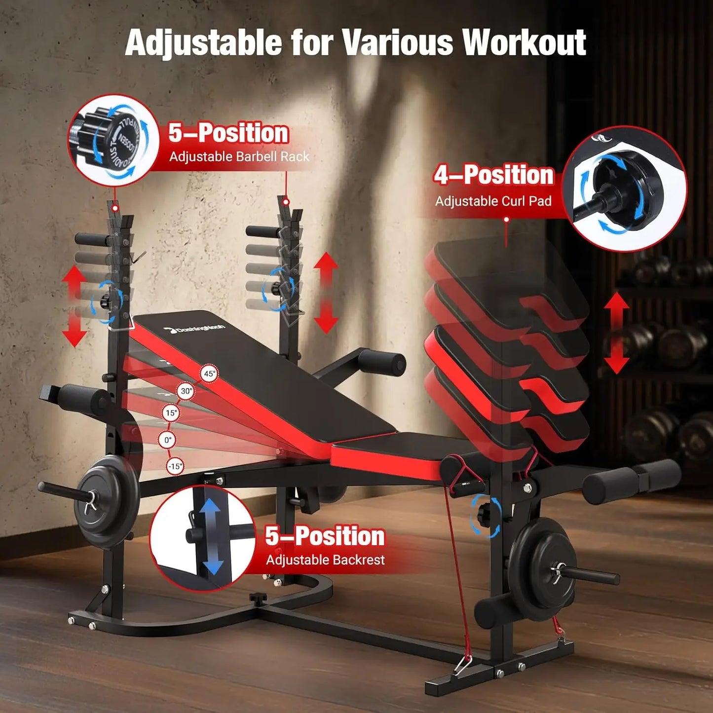 6-In-1 Foldable Weight Bench Set With Barbell Rack