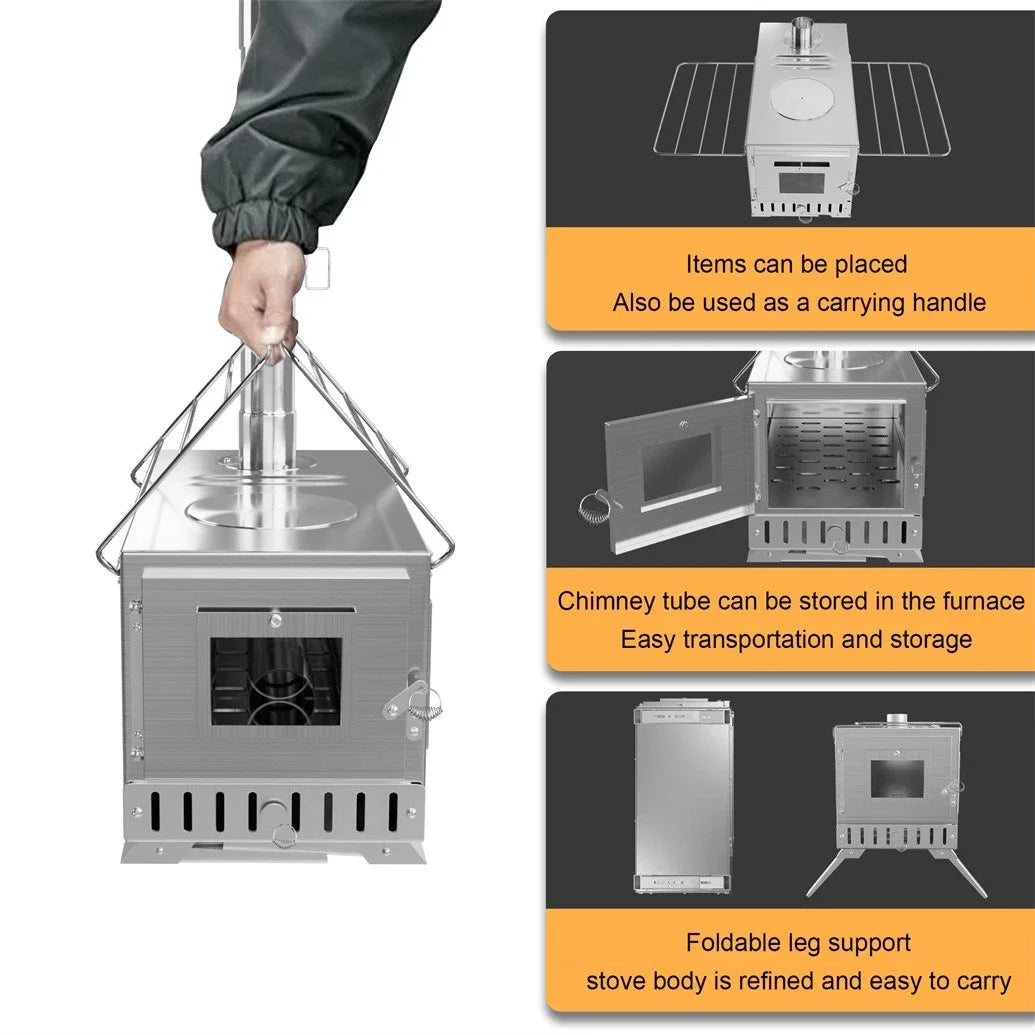 Wood Burning Portable Stove With Stainless Chimney Pipes