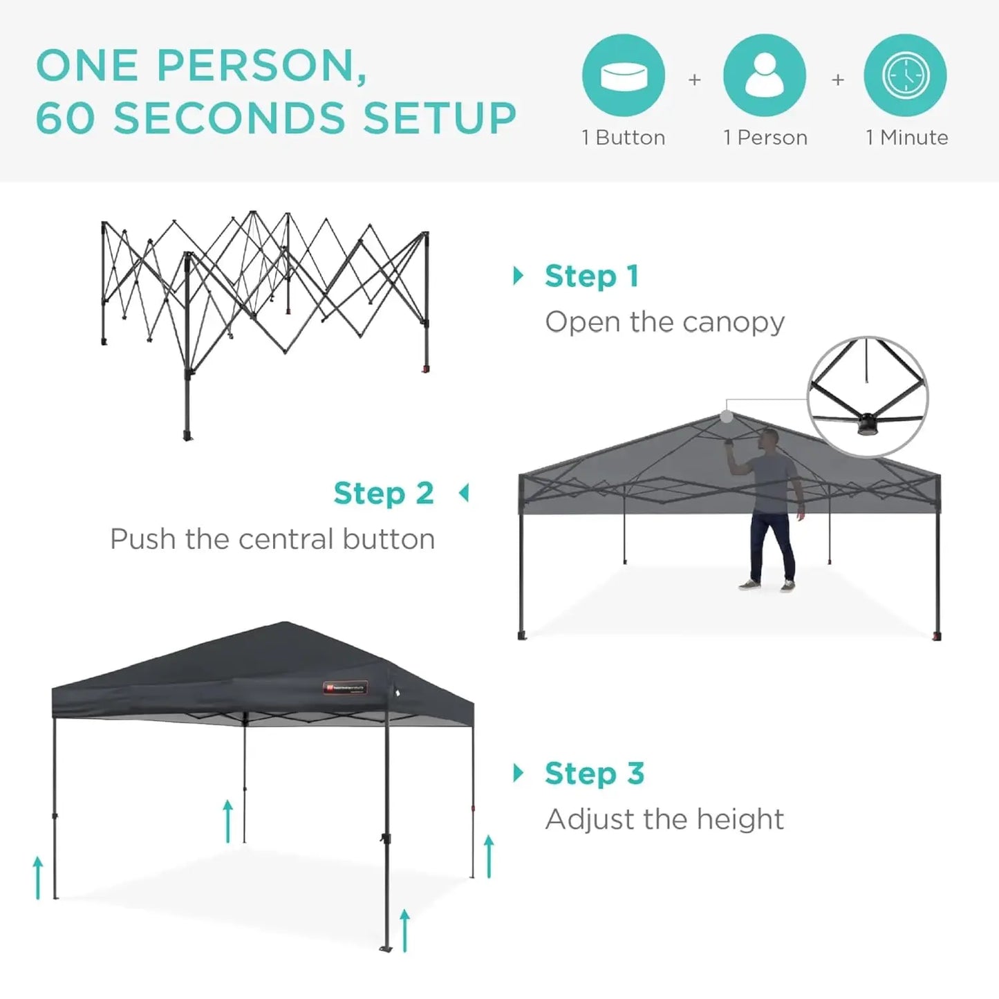 10x10ft 1-Person Setup Pop Up Canopy Tent Instant Portable Shelter w/ 1-Button Push, Case, 4 Weight Bags - Gray, Customized