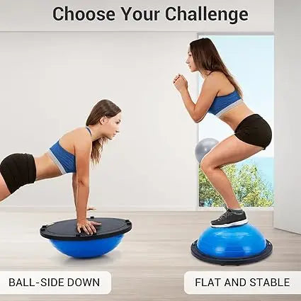 Half Exercise Ball Balance Trainer With Non Slip Base 2 Bands Pump Yoga