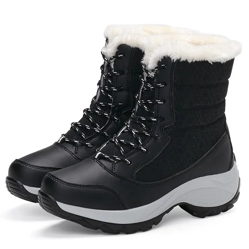 Women's Waterproof Platform Ankle Boots For Winter With Plush Lining