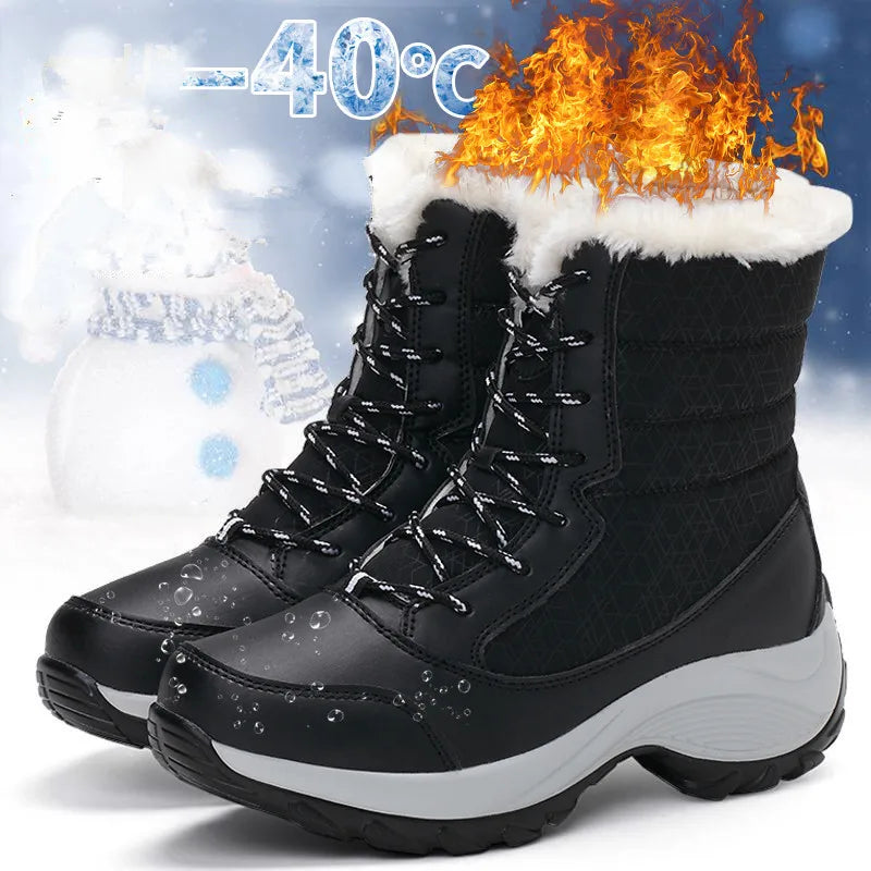 Big Running Waterproof Women Platform Ankle Boots With Plush Lining