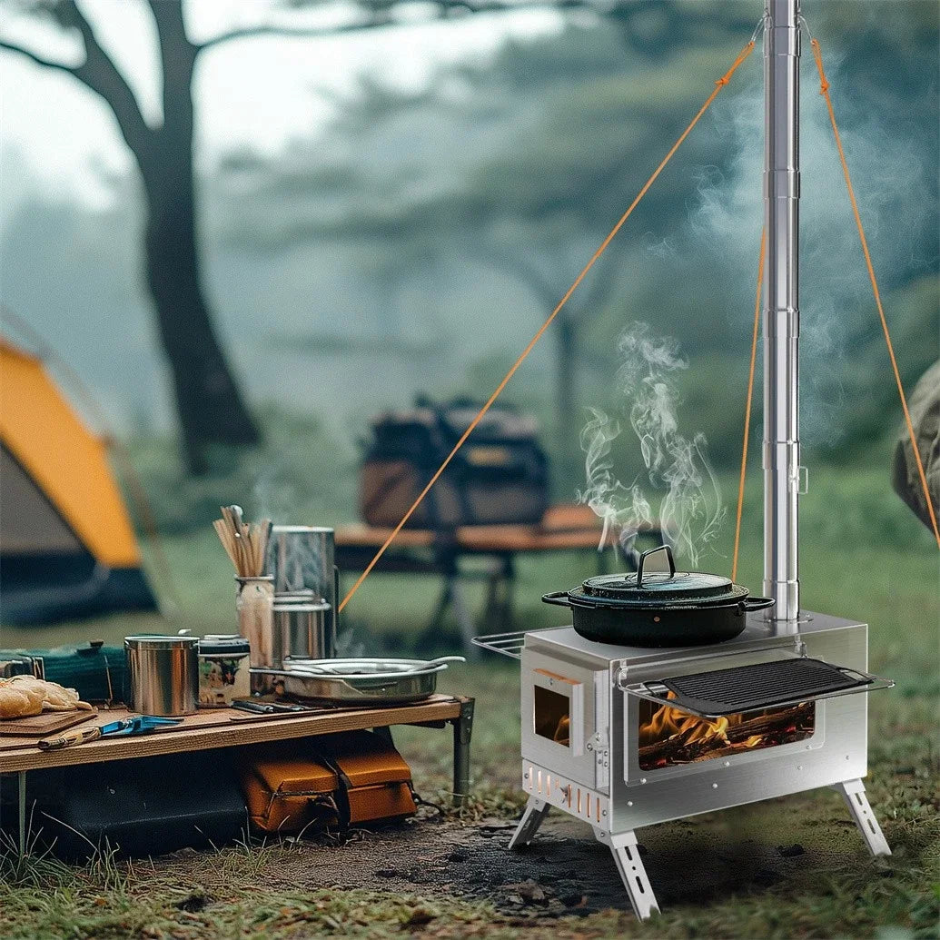 Wood Burning Portable Stove With Stainless Chimney Pipes