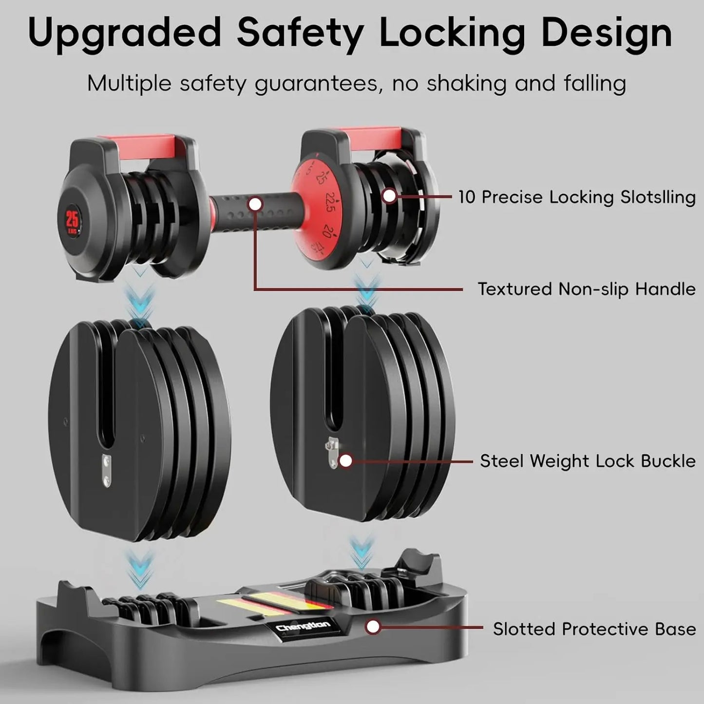 Adjustable Dumbbell Set 5 to 25 Pounds Quick Weight Change Anti Slip Grip