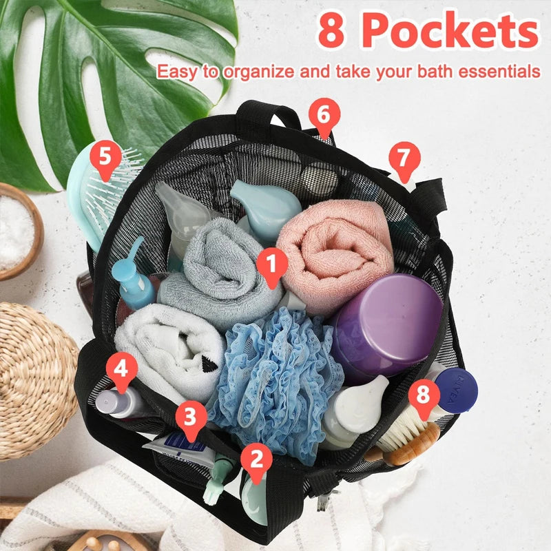 NONECN Mesh Shower Caddy 8-Pocket Tote For Dorm And Travel